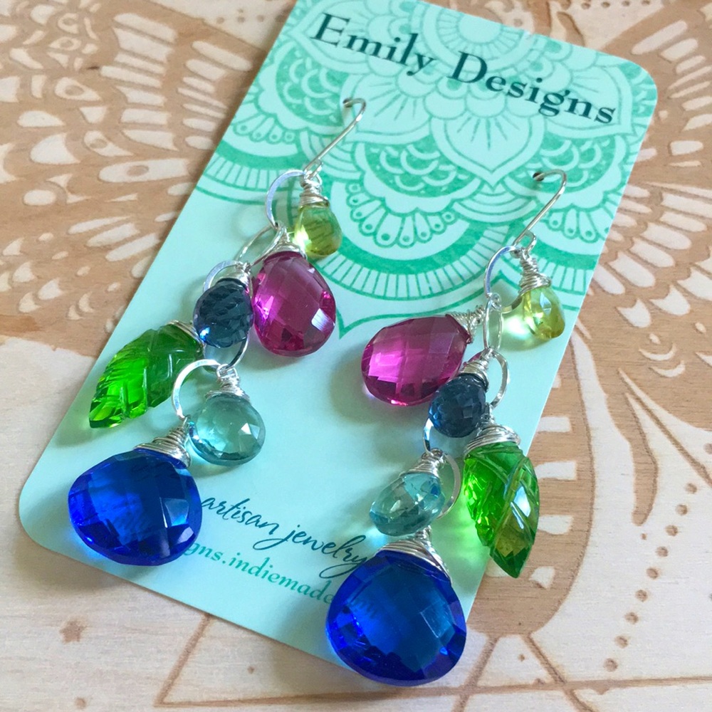 Colorful quartz cluster earrings